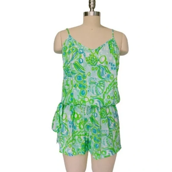 Lilly Pulitzer Deanna Romper XS Any Fins Possible Green and Blue - Picture 3 of 9